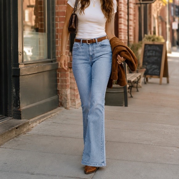 American Eagle Outfitters Denim - American Eagle High Rise Flare Jeans Womens 6 Short Light Wash Stretch Y2K